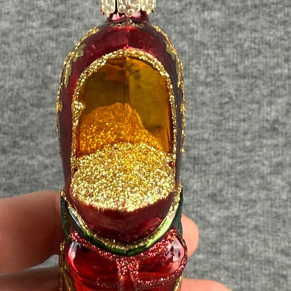 Retired Old World Christmas Victorian Shoe Ornament Red Glitter Heel Glass 4.5" - Picture 8 of 10